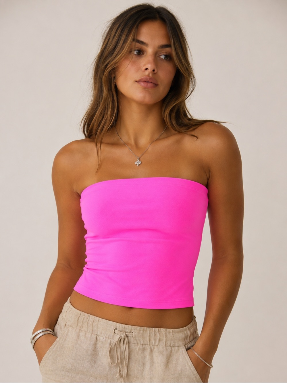Free People Strapless Tube Top in Hot Pink Summer Cute